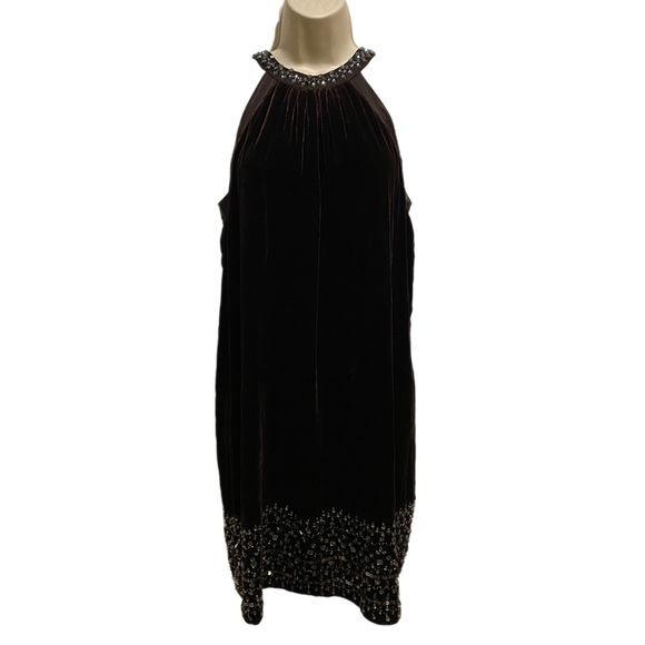 Zara mini dress, velvet with crystals, chocolate brown, size Small - Picture 2 of 6